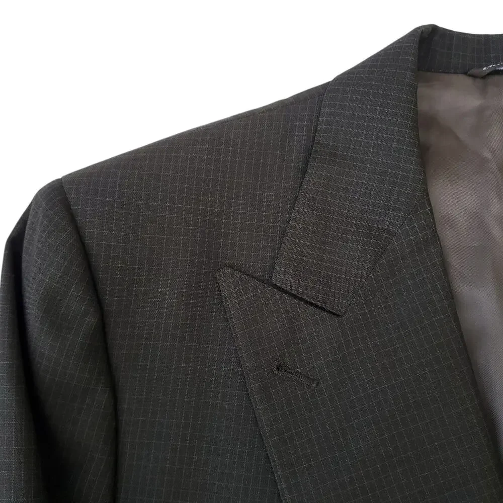 Canali Brown Wool Check Double Breasted Blazer Jacket Sport Coat Peak Lapel 52R